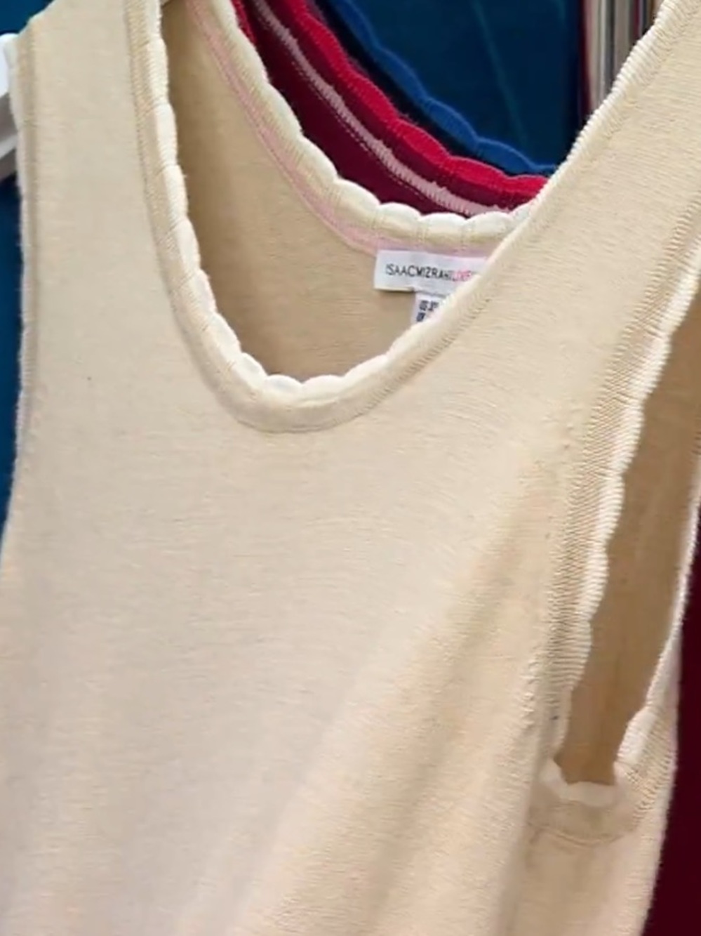 Isaac Mizrahi Live! Pointelle Tank with Scallop Trim in Light Sand